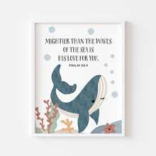 Load image into Gallery viewer, Watercolor Psalm 93:4 whale art print 07-262