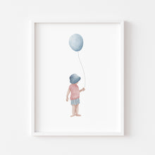 Load image into Gallery viewer, Watercolor beach boy with holding balloons art print 07-141