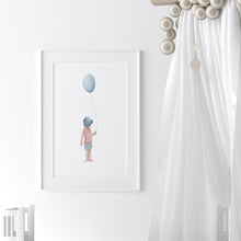 Load image into Gallery viewer, Watercolor beach boy with holding balloons art print 07-141