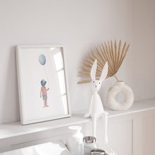 Load image into Gallery viewer, Watercolor beach boy with holding balloons art print 07-141