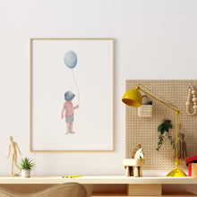 Load image into Gallery viewer, Watercolor beach boy with holding balloons art print 07-141