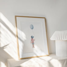 Load image into Gallery viewer, Watercolor beach boy with holding balloons art print 07-141