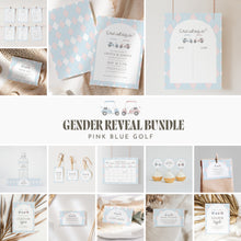 Load image into Gallery viewer, Pink Blue Golf Cart Gender Reveal Baby Shower Template Bundle, Preppy Editable Party Template 0204