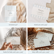 Load image into Gallery viewer, Editable light Blue Golf cart Baby Shower invitation mini set, Custom digital baby boy shower invite template, Modern Baby shower decor 0205