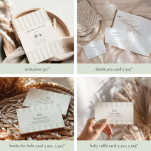 Load image into Gallery viewer, Editable sage green Golf cart Baby Shower invitation mini set, Custom digital baby boy shower invite template, books for baby card 0206