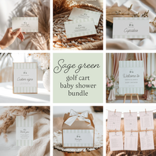 Load image into Gallery viewer, Sage green Editable Golf cart Baby Shower bundle, Custom digital baby shower invitation template, Classic minimal design 0206