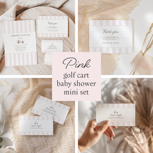 Load image into Gallery viewer, Editable Pink Golf cart Baby Shower invitation mini set 0208