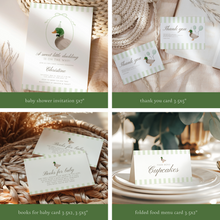 Load image into Gallery viewer, Green mallard duck baby shower party template bundle 2012