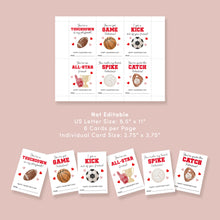 Load image into Gallery viewer, Printable Sports Valentine's Day Cards, Basketball, Football, Baseball, DIGITAL DOWNLOAD 0802