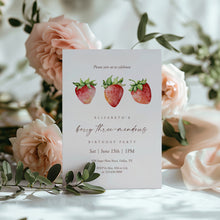 Load image into Gallery viewer, 0326 Strawberry berry three-mendous 3 years Birthday Invite, Editable Template, Digital Download