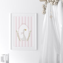Load image into Gallery viewer, Watercolor whimsical pink silly goose art print 07-276
