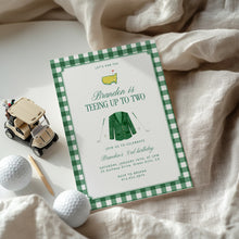 Load image into Gallery viewer, 0329 Golf 2nd Birthday Invitation, Teeing Up To Two, Green Gingham (Digital Download)