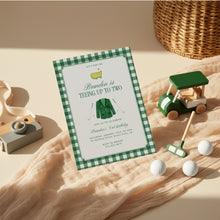 Load image into Gallery viewer, 0329 Golf 2nd Birthday Invitation, Teeing Up To Two, Green Gingham (Digital Download)