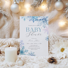 Load image into Gallery viewer, 2024 blue snowflake winter wonderland invitation template