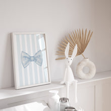 Load image into Gallery viewer, Watercolor blue bowtie with stripe background art print 07-297