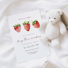 Load image into Gallery viewer, 0326 Strawberry berry three-mendous 3 years Birthday Invite, Editable Template, Digital Download