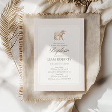 Load image into Gallery viewer, Lamb Baptism Invitation Template, Preppy Stripe Christian Boy Baptism Invite 0502