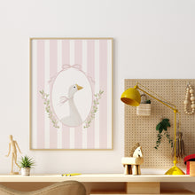 Load image into Gallery viewer, Watercolor whimsical pink silly goose art print 07-276