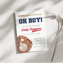 Load image into Gallery viewer, Corjl editable oh boy baseball baby shower invitation template 2016