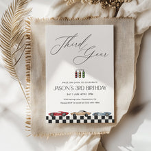 Load image into Gallery viewer, Third Gear Race Car 3rd Birthday Party Invitation For boy Editable Template 0330