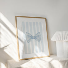 Load image into Gallery viewer, Watercolor blue bowtie with stripe background art print 07-297