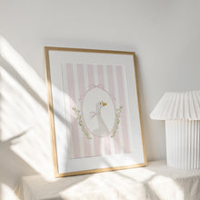 Load image into Gallery viewer, Watercolor whimsical pink silly goose art print 07-276