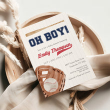Load image into Gallery viewer, Corjl editable oh boy baseball baby shower invitation template 2016