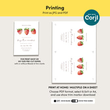 Load image into Gallery viewer, 0326 Strawberry berry three-mendous 3 years Birthday Invite, Editable Template, Digital Download