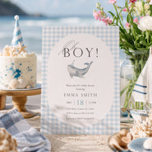Load image into Gallery viewer, Boy Whale Watercolor Baby Shower Invitation, Elegant Editable Template 2045