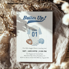 Load image into Gallery viewer, 0314 blue batter up birthday invitation template