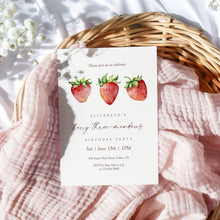 Load image into Gallery viewer, 0326 Strawberry berry three-mendous 3 years Birthday Invite, Editable Template, Digital Download