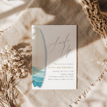 Load image into Gallery viewer, Surfs Up Birthday Invitation Editable Surf Party Invite Coastal Beach Summer Boy Bday Template 0338