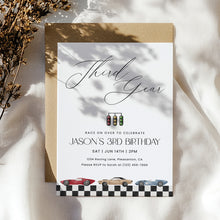 Load image into Gallery viewer, Third Gear Race Car 3rd Birthday Party Invitation For boy Editable Template 0330