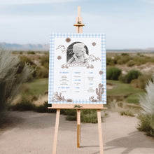 Load image into Gallery viewer, First Rodeo Photo Banner 12 Month Cowboy Birthday Boy Blue Gingham Western Baby Photo 0336