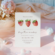 Load image into Gallery viewer, 0326 Strawberry berry three-mendous 3 years Birthday Invite, Editable Template, Digital Download