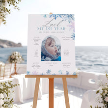 Load image into Gallery viewer, 0319 Blue Snowflakes Winter Onederland Milestone Sign - Printable 1st Birthday Stats Template - Digital Download