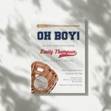 Load image into Gallery viewer, Corjl editable oh boy baseball baby shower invitation template 2016