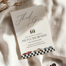 Load image into Gallery viewer, Third Gear Race Car 3rd Birthday Party Invitation For boy Editable Template 0330