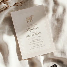 Load image into Gallery viewer, Lamb Baptism Invitation Template, Preppy Stripe Christian Boy Baptism Invite 0502