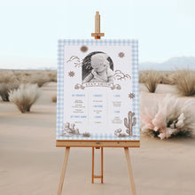 Load image into Gallery viewer, First Rodeo Photo Banner 12 Month Cowboy Birthday Boy Blue Gingham Western Baby Photo 0336