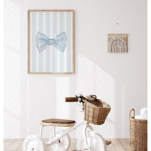 Load image into Gallery viewer, Watercolor blue bowtie with stripe background art print 07-297