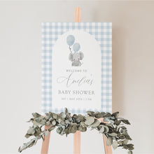 Load image into Gallery viewer, 2031 Blue Elephant Boys baby shower welcome sign template, digital download