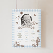 Load image into Gallery viewer, First Rodeo Photo Banner 12 Month Cowboy Birthday Boy Blue Gingham Western Baby Photo 0336