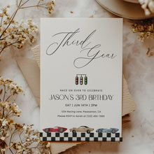 Load image into Gallery viewer, Third Gear Race Car 3rd Birthday Party Invitation For boy Editable Template 0330