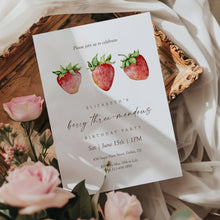 Load image into Gallery viewer, 0326 Strawberry berry three-mendous 3 years Birthday Invite, Editable Template, Digital Download