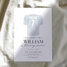 Load image into Gallery viewer, 0325 Blue American Football Jersey Game Time Birthday Invitation, Editable Template, Digital Download