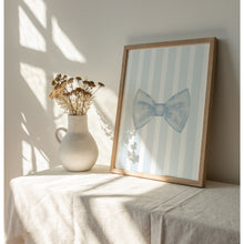 Load image into Gallery viewer, Watercolor blue bowtie with stripe background art print 07-297