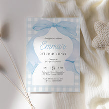 Load image into Gallery viewer, 0318 blue bow gingham birthday invitation