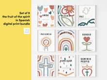 Load image into Gallery viewer, Boho set of 9 fruit of the spirit art prints in Spanish  07-231