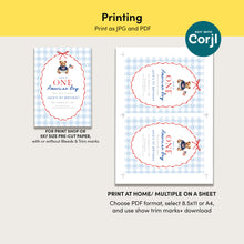 Load image into Gallery viewer, All American Boy 1st Birthday Invitation, 4th of July Patriotic Summer Party Template 0341